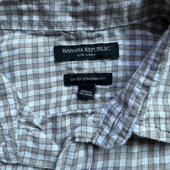 Banana Republic Blue Plaid Shirt Men's Medium Long Sleeve Spread Collar - Picture 2 of 5